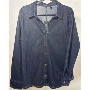 NWT Badgley Mischka Women's Denim Shirt (L) Long Sleeve TRENDING office siren